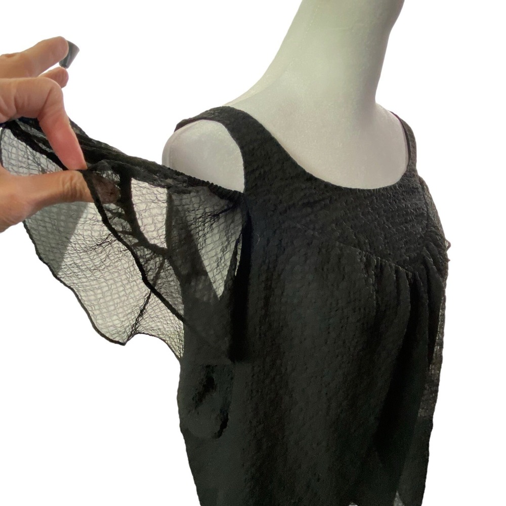 Anthropologie MAEVE Women Short Flutter Sleeve Cold Shoulder Blouse Sz 8 Black - Picture 3 of 12